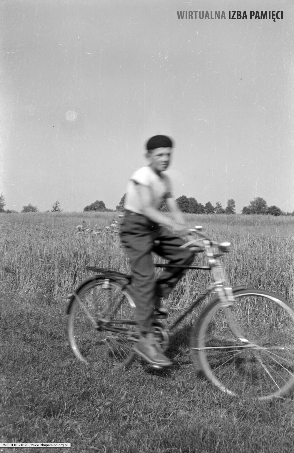 1955. Chłopiec na rowerze