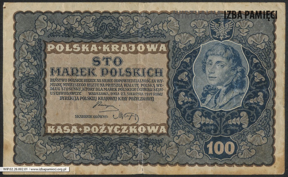 1919. Sto marek polskich Polskiej Krajowej Kasy Pożyczkowej. Awers.
