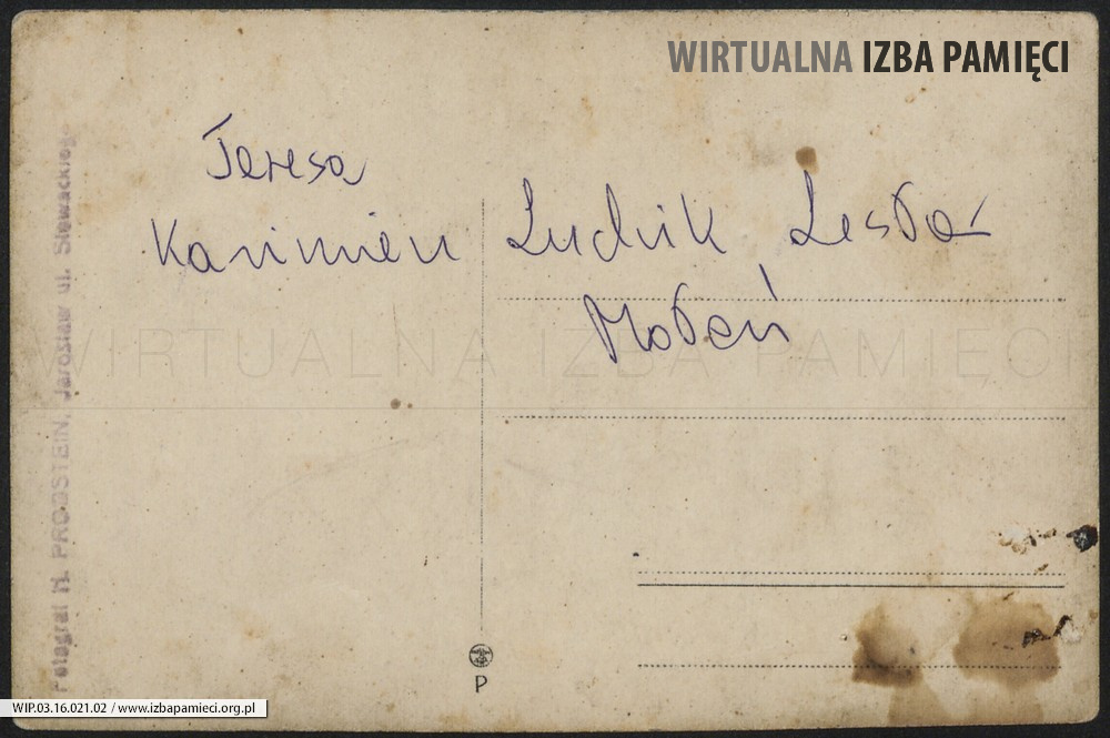 Lata 30. XX w. Rewers. Napis: Kazimierz, Ludwig, Lesław i Teresa Mołoń.